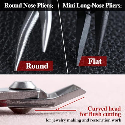 SPEEDWOX 2Pcs 4.5 Inch Mini Long-Nose Pliers 4.25 Inch Flush Cutters Tweezer Nose plier Mini Needle Nose Pliers Short-Nose Plier Wire Diagonal Oblique Side Cutters Steel Cutting Nippers Shear - size: 2 Pieces (4.5" Long Nose + 4.25" Flush Cutter)
