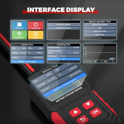 BT50 12V Battery Tester, 20-2000 CCA Load & Charging System Analyzer | Cars, Motorcycles, ATVs, Lawn Mowers, Boats & RVs, Powersports , AGM GEL EFB Compatible, Color Screen Diagnostic Tool