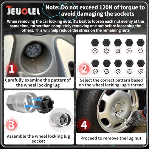 12PCS Wheel Locking Nut Key Kit Compatible with Mercedes Benz | Wheel Lock Nut Socket Adapter Set, Anti-Theft Lug Removal Tool, Anti-Theft Screw Remover, Repair Tool, Tyre Fitting, garage