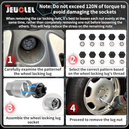 12PCS Wheel Locking Nut Key Kit Compatible with Mercedes Benz | Wheel Lock Nut Socket Adapter Set, Anti-Theft Lug Removal Tool, Anti-Theft Screw Remover, Repair Tool, Tyre Fitting, garage
