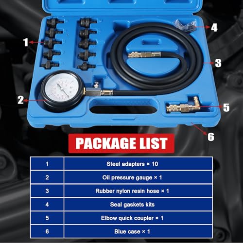NYXOVA Oil Pressure Tester Kit, Professional Oil Pressure Gauge Tool for Engine Diagnostic Test, 0-140 PSI Engine Oil Pressure Diagnostic Tester Tool with Hose Adapters for Cars ATVs Trucks Use