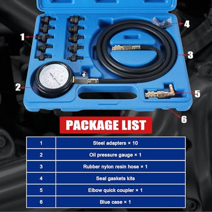 NYXOVA Oil Pressure Tester Kit, Professional Oil Pressure Gauge Tool for Engine Diagnostic Test, 0-140 PSI Engine Oil Pressure Diagnostic Tester Tool with Hose Adapters for Cars ATVs Trucks Use