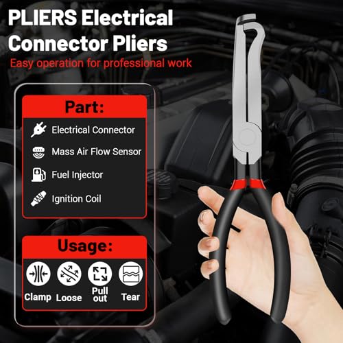 2Pcs Electrical Disconnect Pliers Set, Automotive Electrical Connector Separator with with Straight & Dual-Head Designs, Electrica Disconnect Pliers for Cars, Push Tab and Fuel Line Clip Removal Tool