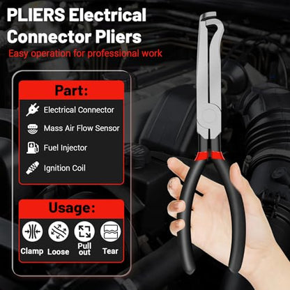 2Pcs Electrical Disconnect Pliers Set, Automotive Electrical Connector Separator with with Straight & Dual-Head Designs, Electrica Disconnect Pliers for Cars, Push Tab and Fuel Line Clip Removal Tool