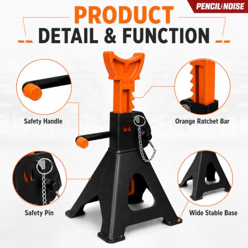 3 Ton Jack Stands with Double Locking and Large Foot Base,Heavy Duty Car Jack Stand for SUV, Car, UTV/ATV Garage Lifting Tool Emergency, 1 Pair (Black Orange) - color: Black Orange