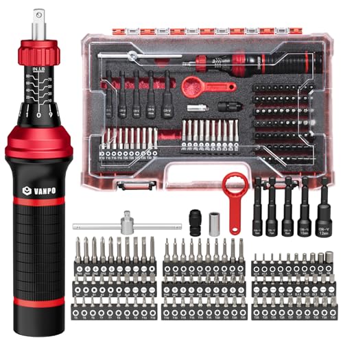 VANPO Torque Screwdriver Set 10-80 In-lb, 99-Piece Torque Driver Kit | with T-Bar & 1/4" Quick-Change Adapter, Precision Adjustable for Scope Mounting, Electronics Repair, Bicycle Maintenance - size: 10-80 inlb