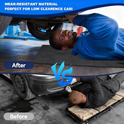 Portable Rolling Creeper Mat, 60''x28'' Under Car Roller with Storge Bag, Foldable Mechanic Mat for Outdoor Low Clearance Working on Uneven Surfaces, Black