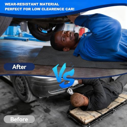 Portable Rolling Creeper Mat, 60''x28'' Under Car Roller with Storge Bag, Foldable Mechanic Mat for Outdoor Low Clearance Working on Uneven Surfaces, Black