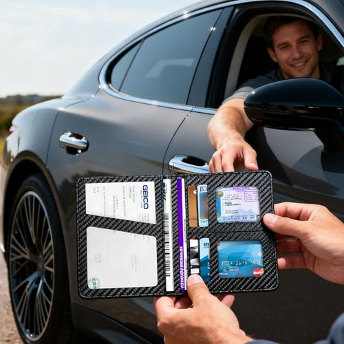 Car Registration and Insurance Holder, Premium Leather Insurance and Registration Holder,vehicle Glove Box Car Organizer, with Magnetic Shut for Cards, Driver License (Carbon Fiber Black-M) - color: 02-Carbon Fiber Black-M