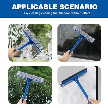15.9" Window Squeegee for Car,2 in 1 Squeegee Window Cleaner with Long Stainless Steel Handle,Sponge Car Window Squeegee for Gas Station, Glass,Shower (Plastic Pole)