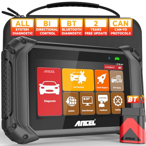 ANCEL Bluetooth OBD2 Scanner for Home Mechanic, Bidirectional Scan Tool, All-Systems Diagnostic ECU Code Reader, ABS Reset, Injector Coding, Live Data, Oil Reset, for Most Vehicles, WiFi - color: black