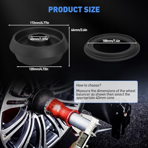 40mm Wheel Balancer Cone Universal Hub Centric Adapter Cone for Tire Balancing Machines, 4.72"- 6.77" Dual Sided Collet Centering Cone Compatible with Light Truck Cars Caravans SUVs, with 188mm Spacer