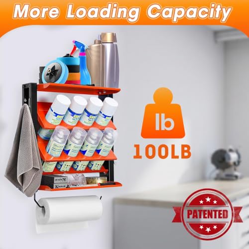 Spray Can Holder Rack With Paper Towel Holder, Steel Wall Mounted Spray Bottle Holder, Garage Wall Mount Shelf, Utility Storage Rack, Tool Storage Rack, Holds 100 lbs | Garage Wall Mount Can Holder with Paper Towel Holder, Utility Storage Rack, Tool Stora