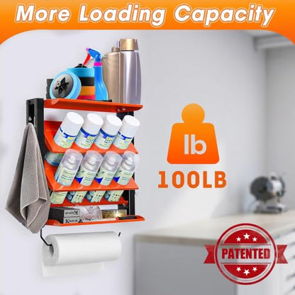 Spray Can Holder Rack With Paper Towel Holder, Steel Wall Mounted Spray Bottle Holder, Garage Wall Mount Shelf, Utility Storage Rack, Tool Storage Rack, Holds 100 lbs | Garage Wall Mount Can Holder with Paper Towel Holder, Utility Storage Rack, Tool Stora