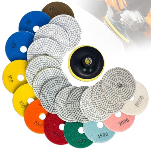Diamond Polishing Pads Set 4 Inch Tile Wet Dry Polishing Pads Kit | Including 5/8-11 Backer Pad for Drill Grinder Polisher,30-6000 Grit Granite Stone Concrete Marble Polish 12 pcs - size: 4-inch