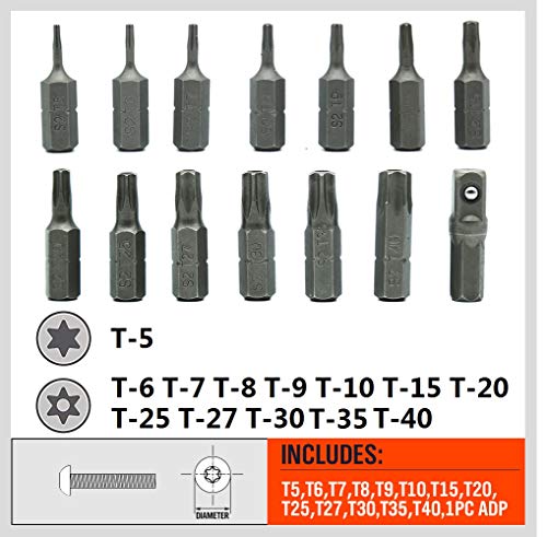 HORUSDY 14-Piece Tamper Resistant Star Bits, S2 Alloy Steel, T5 - T40 Security Torx Bit Set - style: 14-Piece