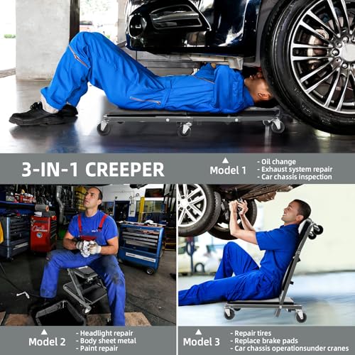 Mechanic Creeper 36 inches 3-in-1 Mode Z Seat 340lbs Capacity, Foldable Garage Adjustable Rolling Folding with 6pcs Wheels Roller, Lay Down Sit Lean Back, Under Car Auto Repair, Grey, Man Gift - color: Gray