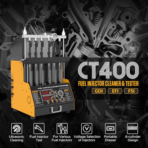 CT400 Fuel Injector Cleaner Tester Machine 6 Cylinders Upgraded Ultrasonic Car Fuel Injectors Cleaning Machine GDI, EFI, FSI Fuel Injection Systems Cleaner Kit 12V/70V/120V