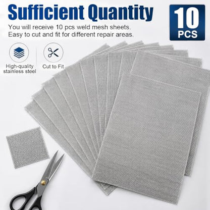 10PCS Welding Mesh, 5.9 x 7.9 Inch Reinforcing Stainless Steel Wire Mesh Screen for Thermoplastic Repair, Plastic Welding Kit for Car Bumper and Kayak(Silver)