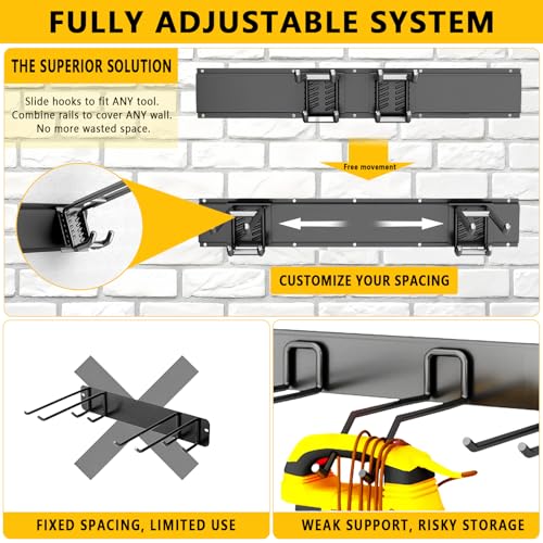 Garage Tool Organizer Wall Mount, Heavy-Duty Garage Storage System and Garden Tool Organizer with Adjustable Hooks for Shovel, Snowboard, Yard Tools and Shed (64"-10hooks) - size: 64"-10hooks