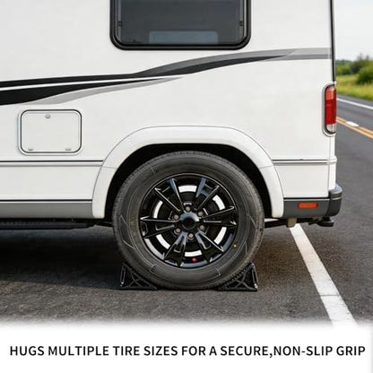 Rubber Wheel Chocks for RV Trailer, Upgraded Deformable Design, Wrapping Around Tires, Conforming to Ground, Better Load-Bearing and Anti-Slip, Safety, Durable, 2 Pack - size: 2pack_95D