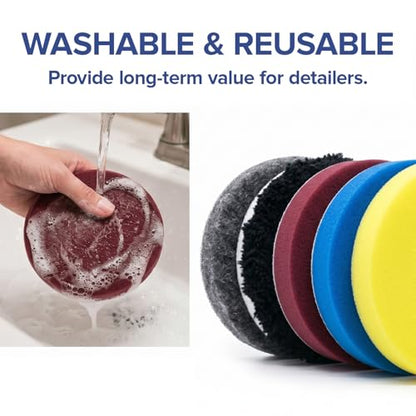 6 inch Polishing Pads for Buff and Shine, Complete Orbital Polisher for Car Detailing Kit,URO Line Dual Action Polisher Pads, Easy Car Buffers and Polishers Kit for Cutting Polishing Finishing, 5 Pack