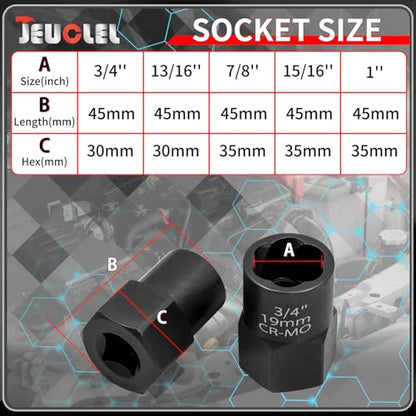 5PCS Heavy Duty Bolt Extractor Set, 1/2" Drive Easy Out Bolt Extractor Set, Nut Extractor Set Broken Bolt Extractor Kit for Removing Stripped Lug Nuts, Rounded off Nuts, Bolts, Studs