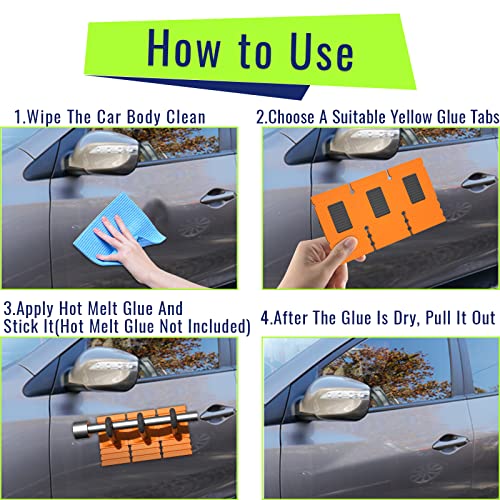 Car Dent Repair Tools Heavy Duty Paintless Repair Removal Tools Strong Dent Puller Handle Lifter Yellow Glue Tabs Powerful Body Repair Dent Remover Tool Kit for Car Dent Repair (Yellow) - color: Yellow