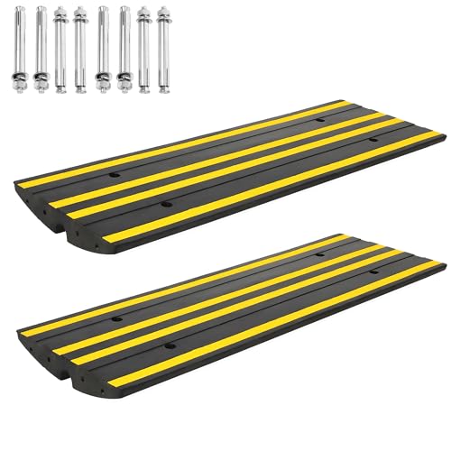 2 Pack 48" Commercial-Grade Rubber Driveway Ramps with Drainage Channels, Low-Profile Curb & Gutter Ramps for Vehicles, Wheelchairs & Carts, All-Weather Garage & Driveway Accessibility Solution