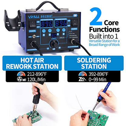 YIHUA 862BD+ SMD ESD Safe 2 in 1 Soldering Iron Hot Air Rework Station °F /°C with Multiple Functions