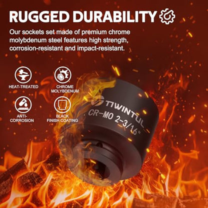 2-3/16'' Impact Socket 1" Drive, Deep 6 Point for Semi Truck | Large Impact Socket, CR-MO Weighted Big Socket, Heavy Duty 1 Inch Socket for Hydraulic Cylinder, Oil Rig & Rail Equipment - size: 2-3/16"(1 PCS)