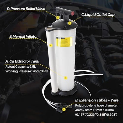 DASBET 7L Fluid Extractor Manual Oil Changer Vacuum | Hand Operated Engine Oil Change Fluid Extractor Hand Pump Tank Remover (7L) - size: 7L