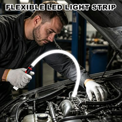 Flexible LED Flashlight Stick, 76cm/30in Rechargeable & Bendable LED Work Light Lamp Stick with 3 Lighting Modes for Mechanical Inspection Automotive Car Repair and Tight Spaces