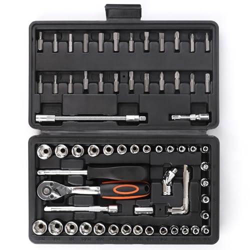 COMOWARE 69pcs Small Socket Set (1/4'' & 3/8''), Father Day Gift, Metric & Standard Socket Wrench Set, Ratchet Wrenches Set with Extension Bar, 72T Ratchet Wrench, Ratchet Sets for Auto Repairing - size: 69 PCS