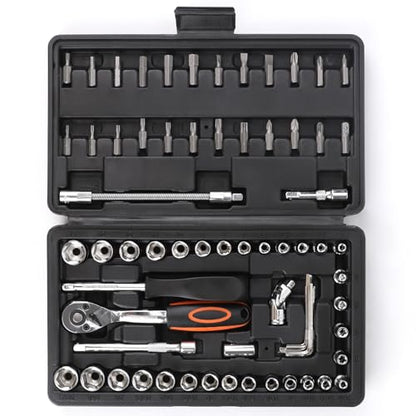 COMOWARE 69pcs Small Socket Set (1/4'' & 3/8''), Father Day Gift, Metric & Standard Socket Wrench Set, Ratchet Wrenches Set with Extension Bar, 72T Ratchet Wrench, Ratchet Sets for Auto Repairing - size: 69 PCS