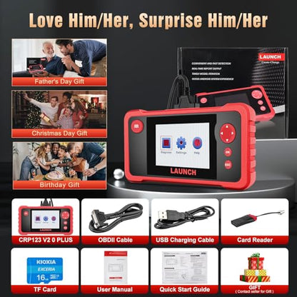 LAUNCH CRP123 V2.0 Plus [2026 New Model] All System Scan Tool with 3 Reset Oil Service/Throttle Relearn/SAS Reset,OBD2 Scanner Diagnostic Tool,Lifetime Free Update