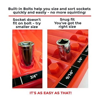 TOOL SORTER SOCKET ORGANIZER (RED) | Reduce Frustration, Save time| Easy-to-Read Labels | Metric & SAE | Professional Quality Tool Organizer | Made in USA