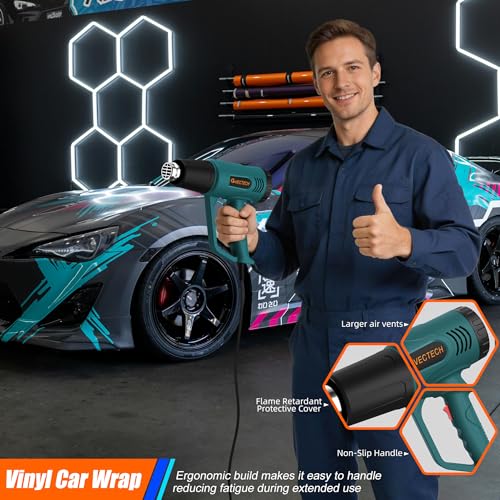 Heat Gun,10FT cable,Dual-Temperature Settings 572°F & 1112°F | 4 Nozzles,Overheat Protection, for crafting, shrink wrap, paint removal,resin,Car tinting - color: Green