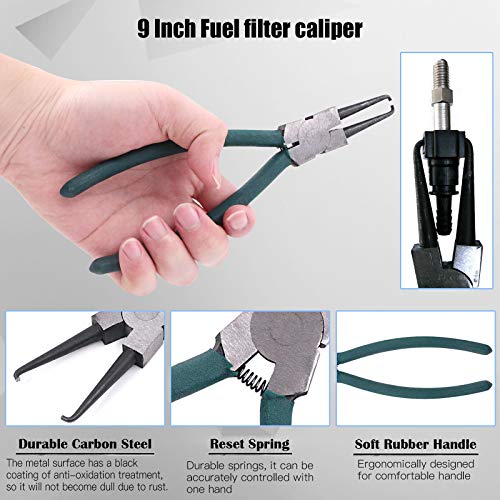 Glarks Fuel Line Pliers Set, 9 Inch Fuel Filter Caliper Hose Pipe Clamp Clip and 80 Degree Disconnect Pliers Set for Car Maintenance