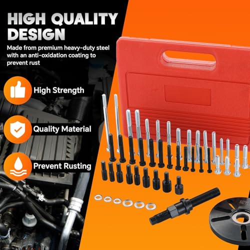Harmonic Balancer Puller Removal & Install Tool Kit | Flywheel Remover Crankshaft Pulley Removal Steering Wheel Pulling Set Compatible with Regal Lacrosse GL8 Firstland (Red)