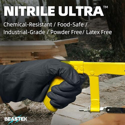 BEASTEK Nitrile Disposable Gloves, 8Mil Latex & Powder Free Chemical Resistant Heavy Duty Food Safe Diamond Glove Black 50Pcs - color: Large (Black)