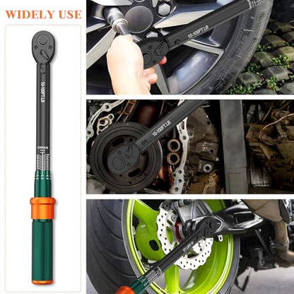 3/8" Click Torque Wrench, 10-100 Ft-Lb, 72-Tooth, ±3% Accuracy | Dual Direction Reversible Ratchet Head, Quick Release, for Spark Plug, Brake Caliper, Motorcycle, Automotive & Engine Repair - size: 10-100 ft.lb（3/8-Inch）