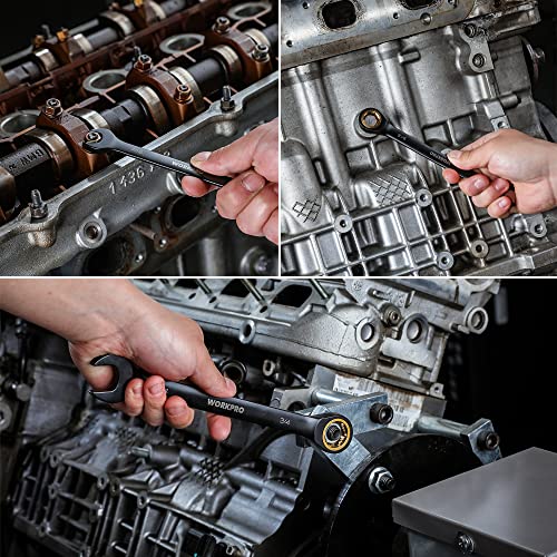 WORKPRO 9-Piece Anti-Slip Ratcheting Combination Wrench Set, SAE 1/4"-3/4", 72-Teeth, Cr-V Constructed, Black Ratchet Wrenches Set with Roll Up Pouch - style: SAE