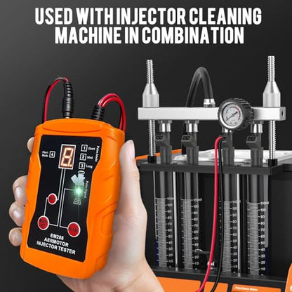 Fuel Injector Tester and Cleaner Tool Kit, DIY Cleaning Tool Kit, 8 Pulse Modes for Injector Tester, 2 Fuel Injectors Simultaneously Test, 4 Size Cleaning Adapters, 12V/5V Output Power