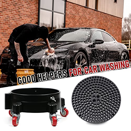 5 Gallon Bucket Dolly with Bucket Insert,Professional Car Wash Bucket Dolly | with 5 Wheels,including 2 Locking Casters for Car Washing, Detailing, Garage & More