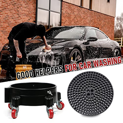 5 Gallon Bucket Dolly with Bucket Insert,Professional Car Wash Bucket Dolly | with 5 Wheels,including 2 Locking Casters for Car Washing, Detailing, Garage & More