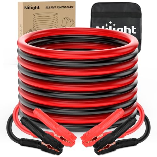 Nilight Jumper Cables for Car Battery 0 Gauge 30 FT Booster Cable Heavy Duty 1000 A CCA with Carrying Bag Jump Start Emergency Kit Pickup Truck RV Vans SUV | Heavy Duty Booster Jump Start Cable with Storage Bag for Jump Starting Dead or Weak Batteries for