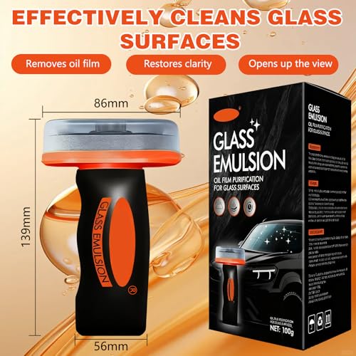 2PCS Glass Oil Film Remover for Car,Roll-On Glass Compound with Cleaning Board,Removes Oil Film & Smudges,Universal Anti-Rain Fog BrushOil Film Remover for Car Windshields(100g)
