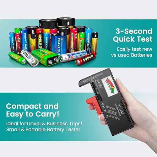 Dlypow Magnetic Battery Tester for AAA AA C D 9V, Buttons, Batteries Checker