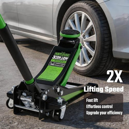 Heavy-Duty 3-Ton (6,600 lbs) Low Profile Hydraulic Floor Jack, Steel, Dual Piston Pump – for Cars, SUVs, and Trucks – Garage & Shop Maintenance